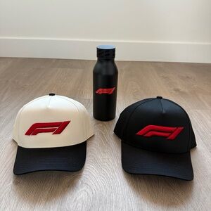 🆕 F1 Formula 1 Black, Cream & Red Embroidery Unisex Hats, Stainless Steel Bottle